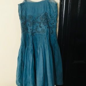 RARE! Anthropologie Odille Blue Chalet Dress 6